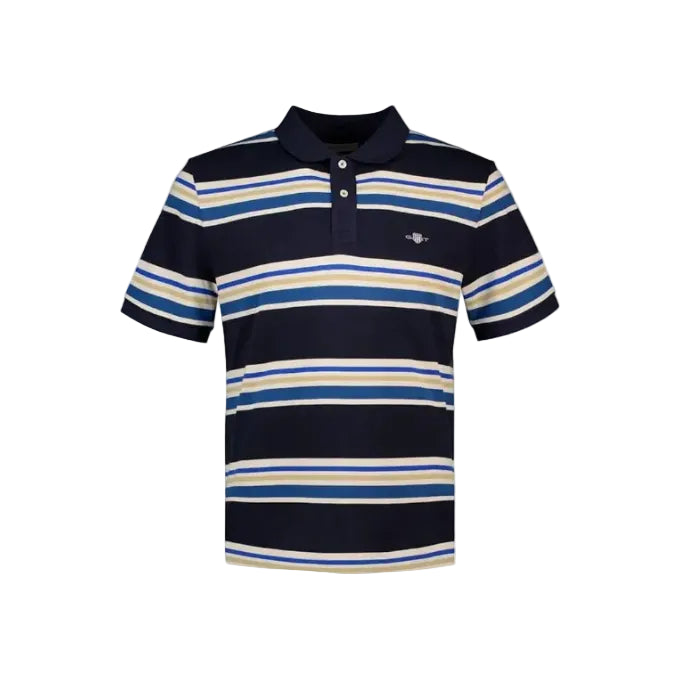 Gant Men's Multi Striped Short Sleeved Golfer-Evening Blue 2014107