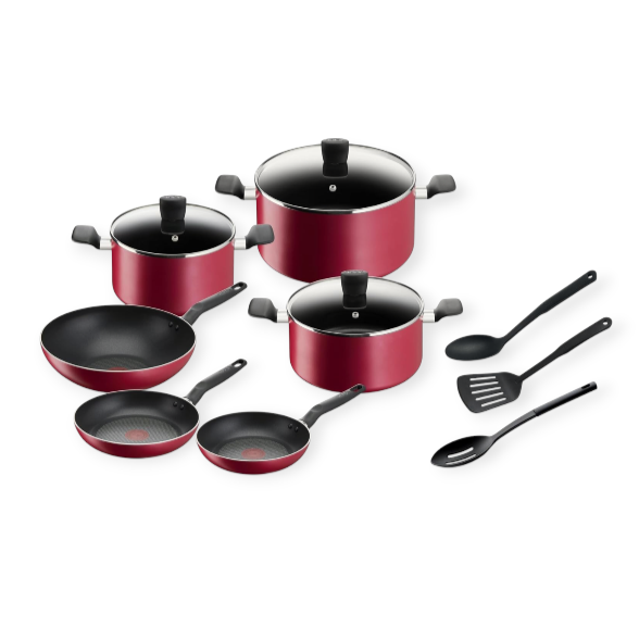 Tefal Super Cook Non-Stick 12 Piece Cookware Set Red B460SC84