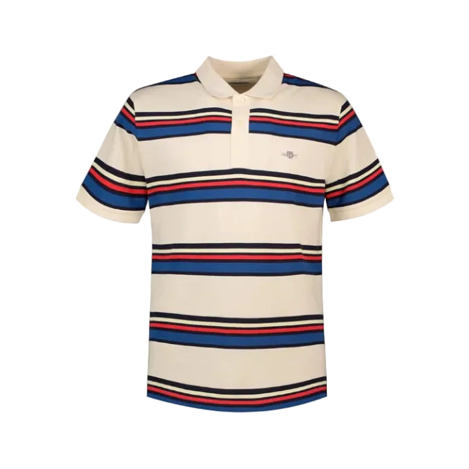 Gant Men's Multi Striped Short Sleeved Golfer-Creamed White 2014107
