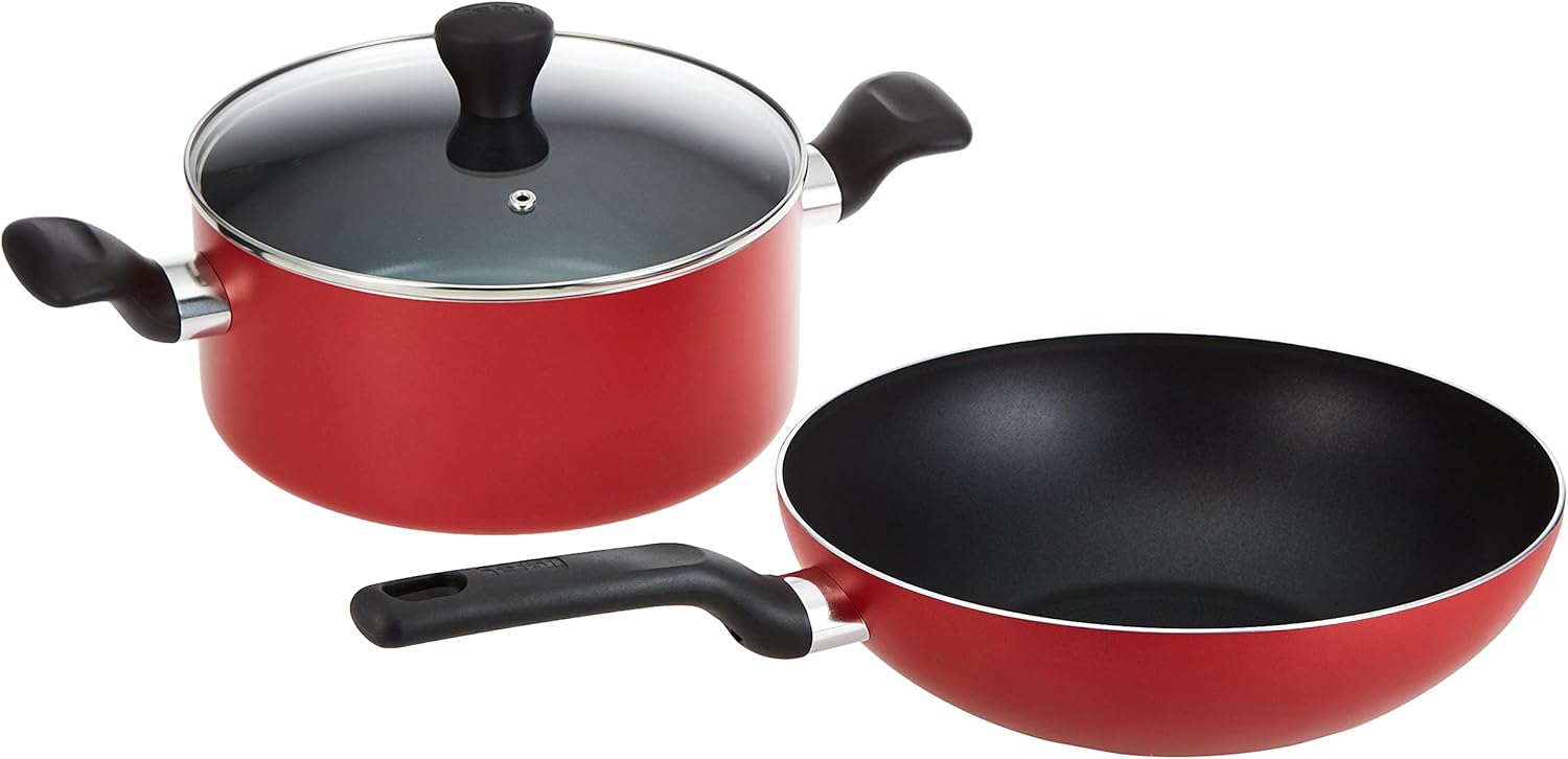 Tefal Super Cook Non-Stick 12 Piece Cookware Set Red B460SC84