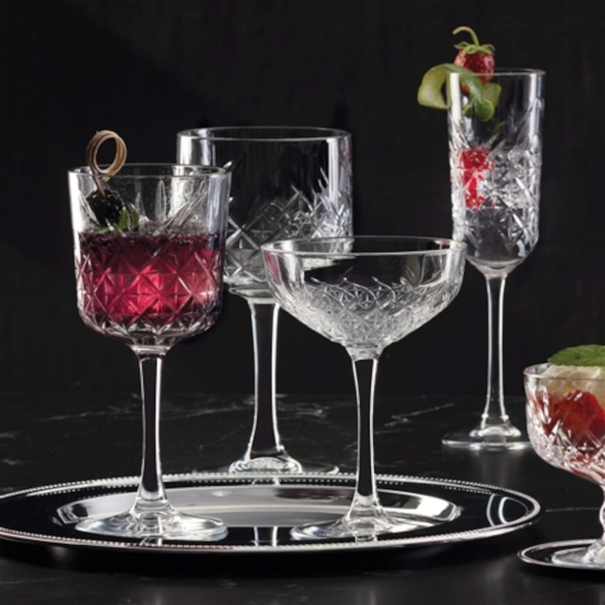 Pasabahce GLASS Pasabache Champagne Bowl Glasses Cut Glass Timeless Set OF 4 (7284983398489)