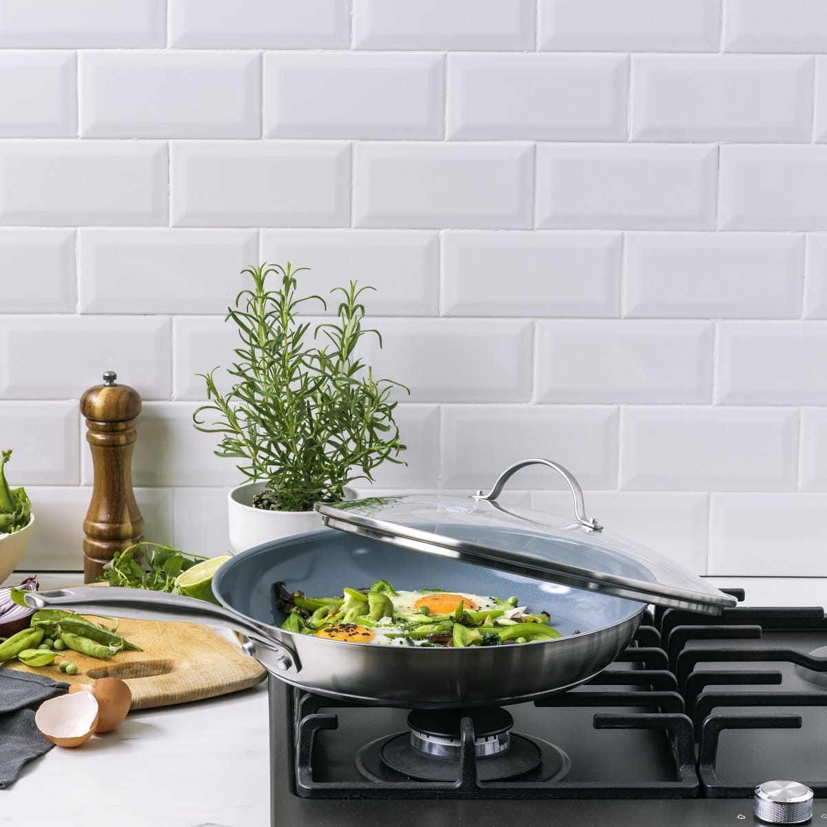 GREENPAN FRYING PAN GreenPan 26cm Cambridge Glass Lid CW00253-001 (7612256321625)