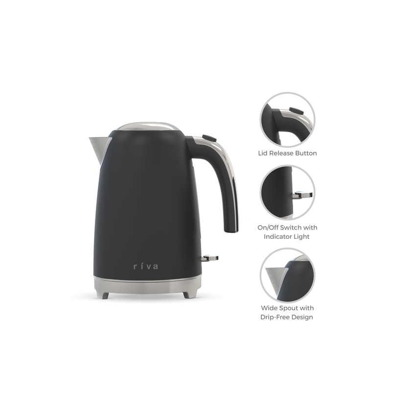 Riva Stainless Steel Kettle 1.7L Matt Black RVBK001