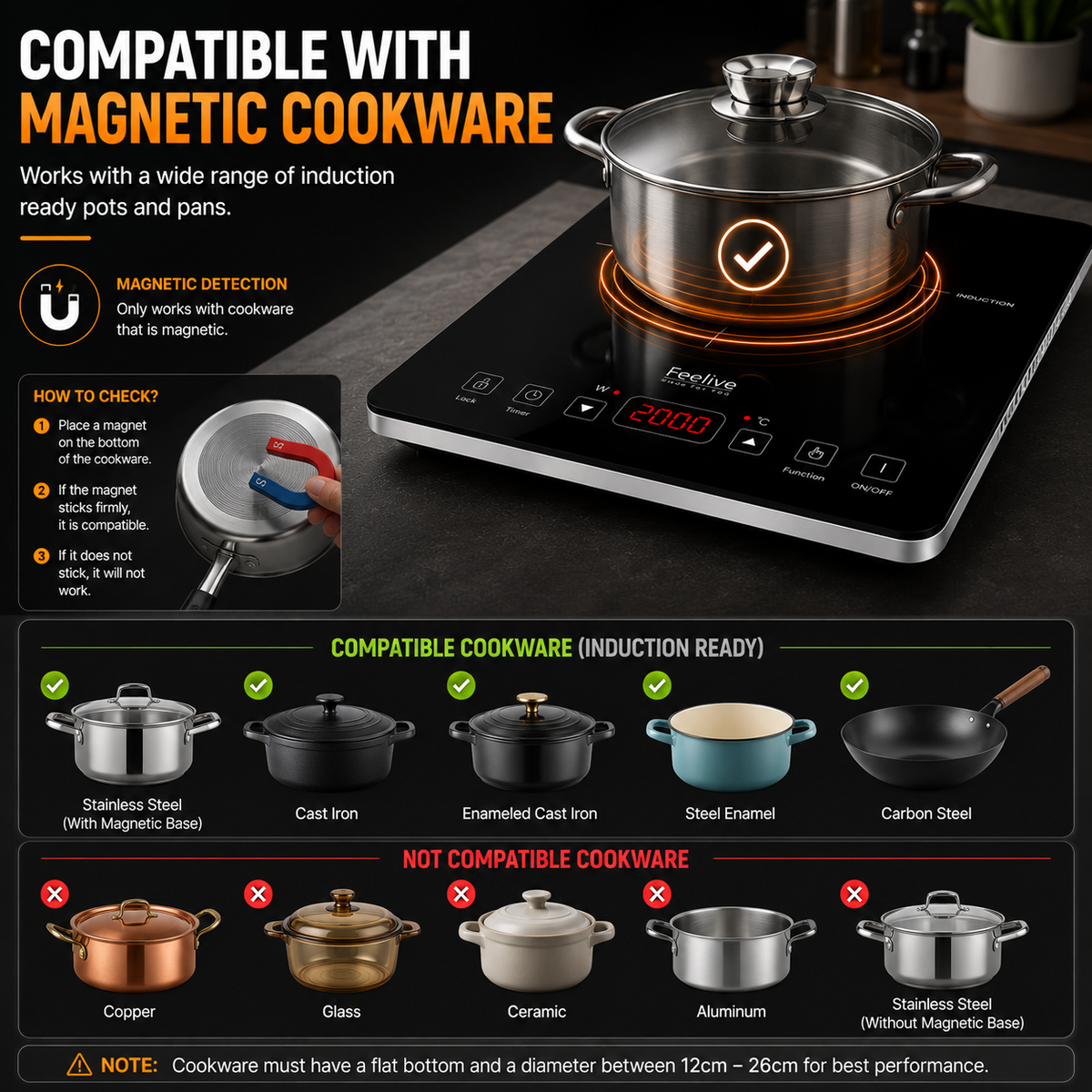 Feelive 2000W Portable Induction Cooktop Touch Control Black SK-20CB16T