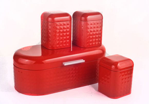 Continental Homeware CANISTER Continental Homeware Diamond Bread Bin with 3Pcs Canisters Red Price CH857 (7305518350425)