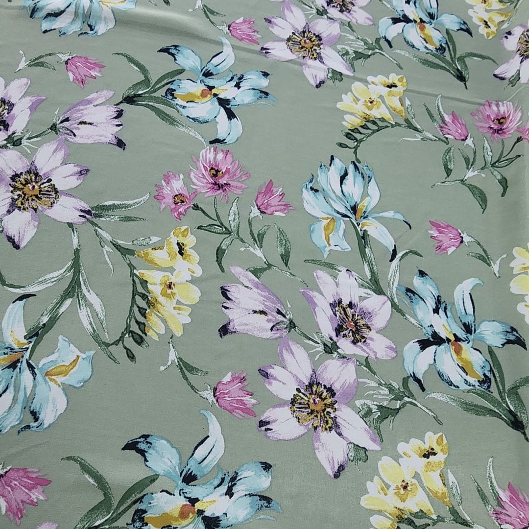PRINTED CHIFFON Dress Fabrics Printed Floral Chiffon Sage 150cm (7427898409049)