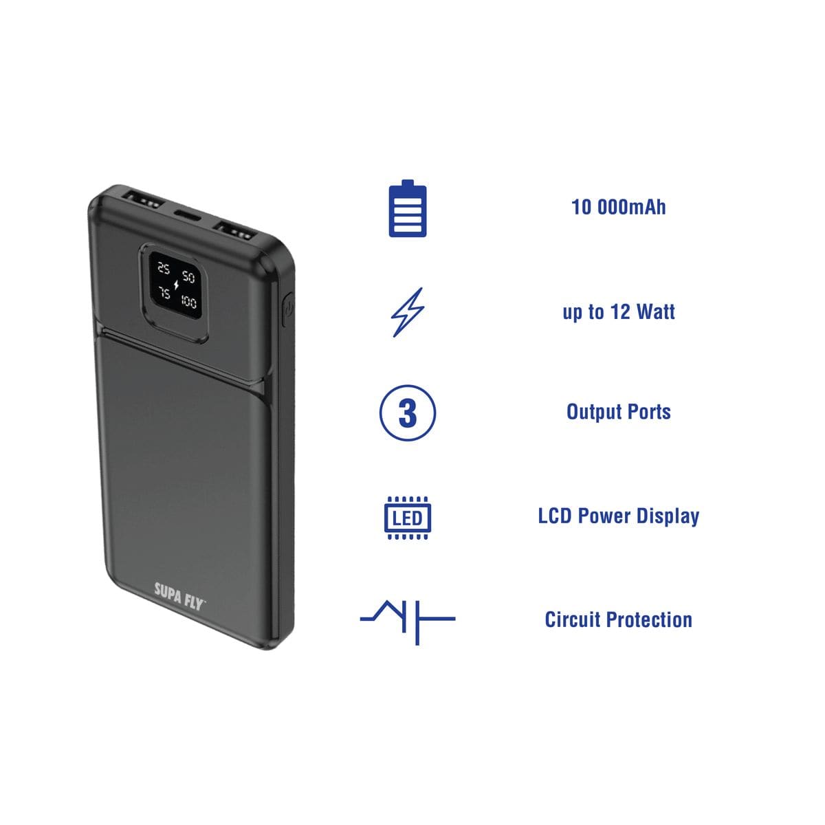 Superfly Power Bank Supa Fly 10000mAh Fast Charging Power Bank - Black