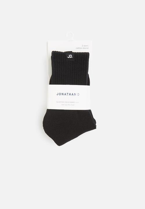 Jonathan D Socks Jonathan D 2 Pack Branded Quater Crew Sox -Black (7152040181849)