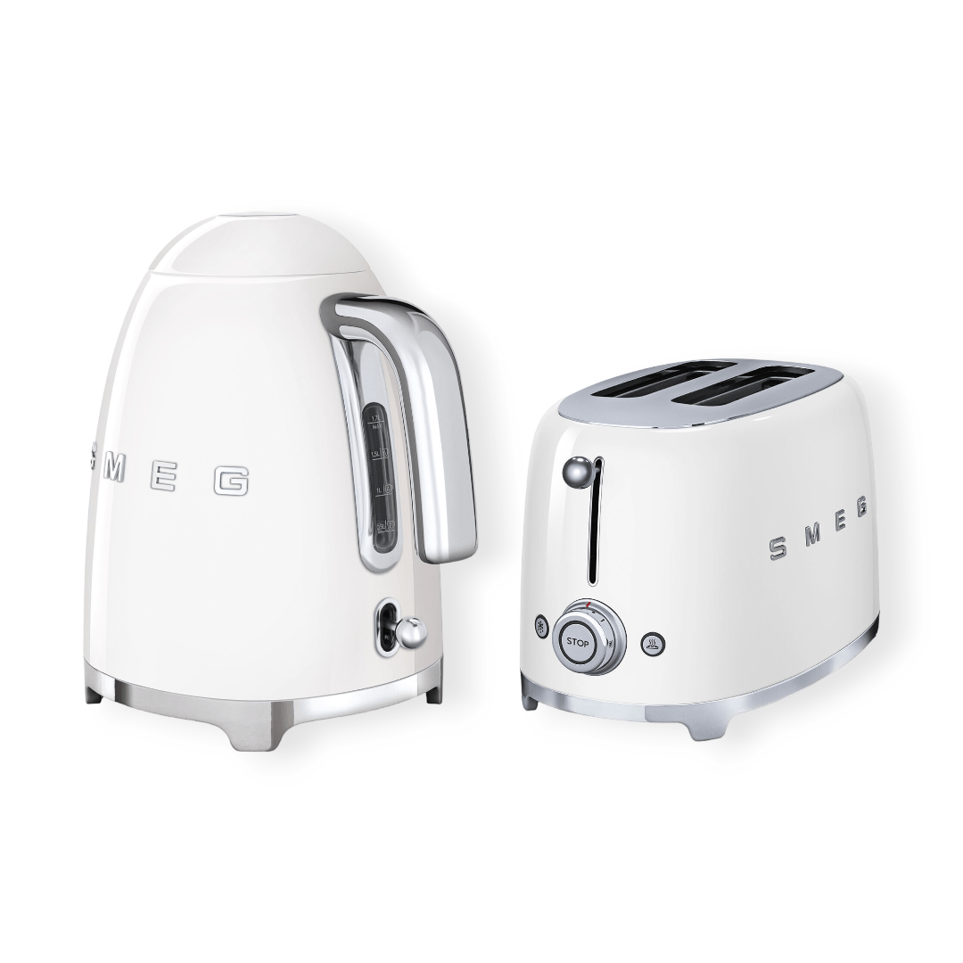 smeg TOASTER & KETTLE Smeg 50's Retro Style Kettle and 2 Slice Toaster Set White (7345709613145)