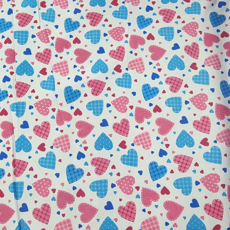 printed polycotton Dress Fabrics Printed Poly Cotton Hearts Fabric 112cm (7490123956313)