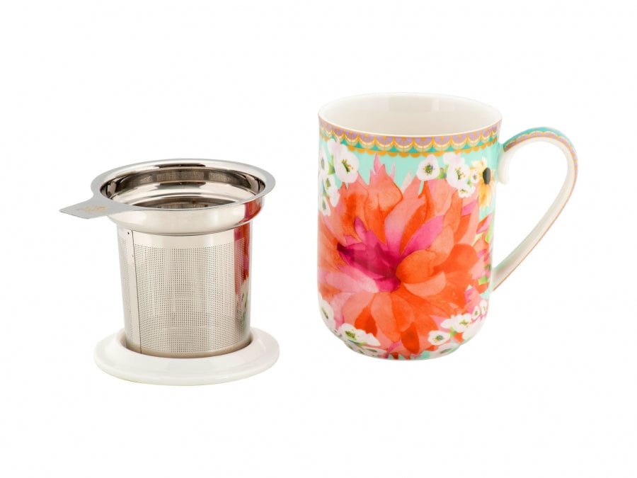 Maxwell & Williams MUGS Maxwell & Williams Dahlia Daze Lidded Mug With Infuser 340ML Sky 340ml HV0339 (2061708951641)