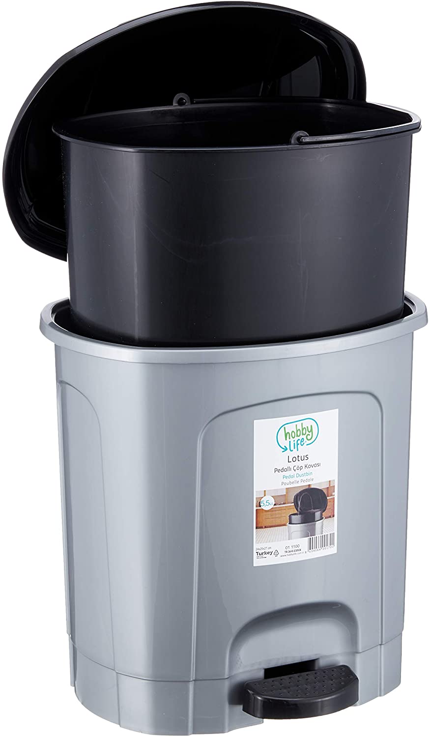 Hobby Life Decor Hobby Life Pedal Dustbin Silver/Black (4719320563801)