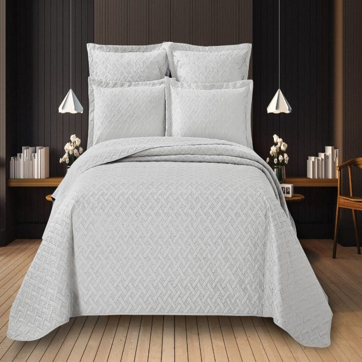 Egyptian Cotton BEDSPREAD Hotel Collection Ritz 5 Piece Quilt Set Silver Queen (6568669577305)