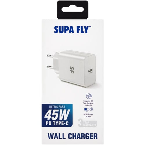 Superfly Power Adapters & Chargers Supa Fly Wall Charger Type-C 45W - White (7674304168025)