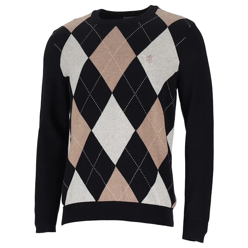 Pringle Sweater Pringle Crew Neck Argyle Mens Black (7302427934809)