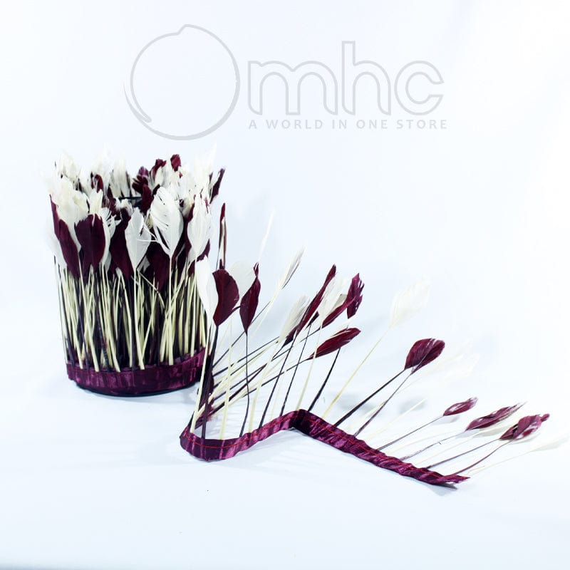 FEATHER TRIMMINGS Habby Maroon and Off White Two Tone Feather Trimming (7149320208473)