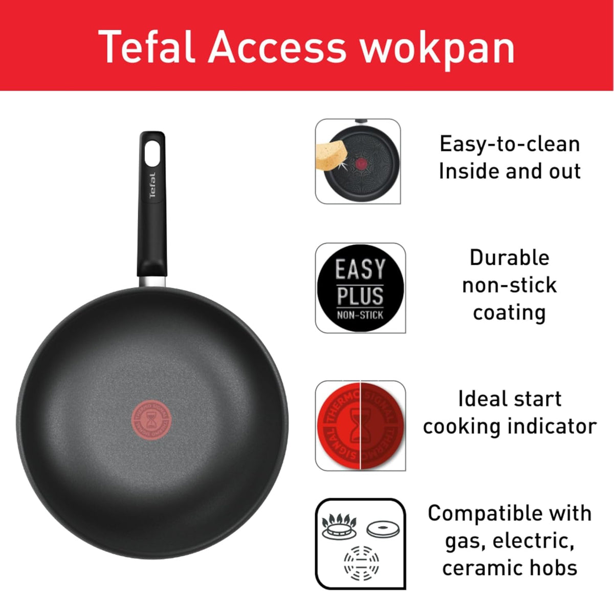 Tefal Access G6 Aluminum Non-Stick Wok Pan 28 cm B4451902