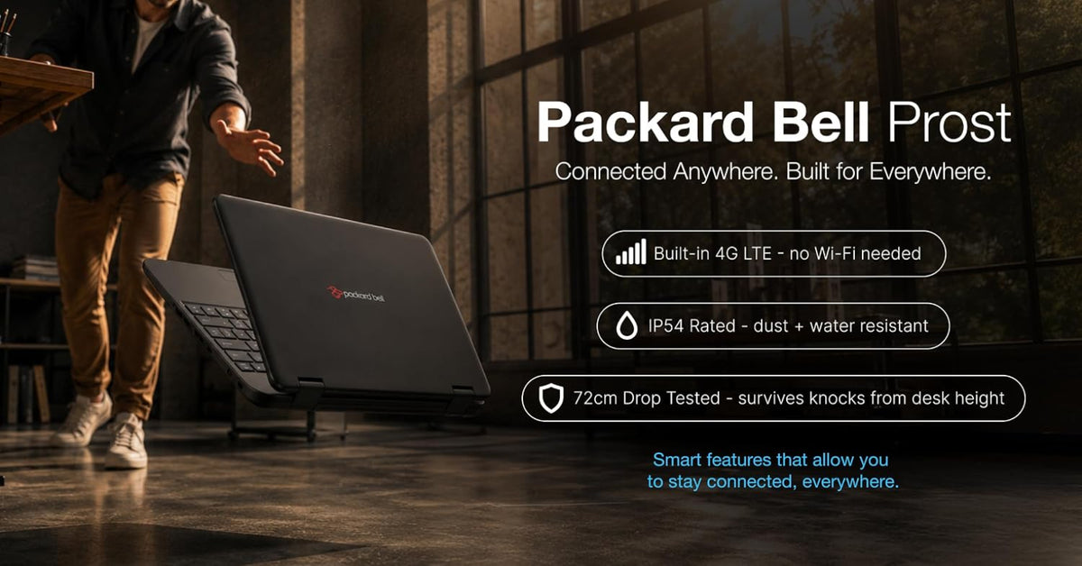 Packard Bell Prost Rugged Convertible IP54 4GLTE & Touch Screen Laptop N95 8GB 128SSD.