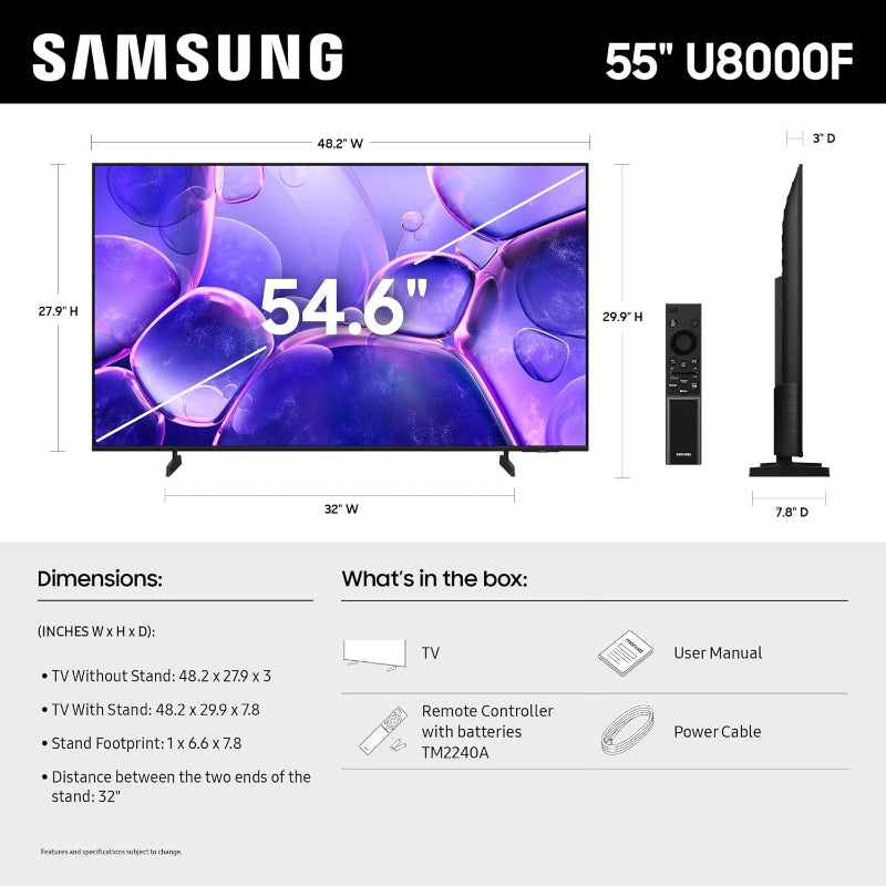 SAMSUNG U8000F 55" Crystal UHD 4K HDR Smart TV UA55U8000FKXXA (8043720704089)