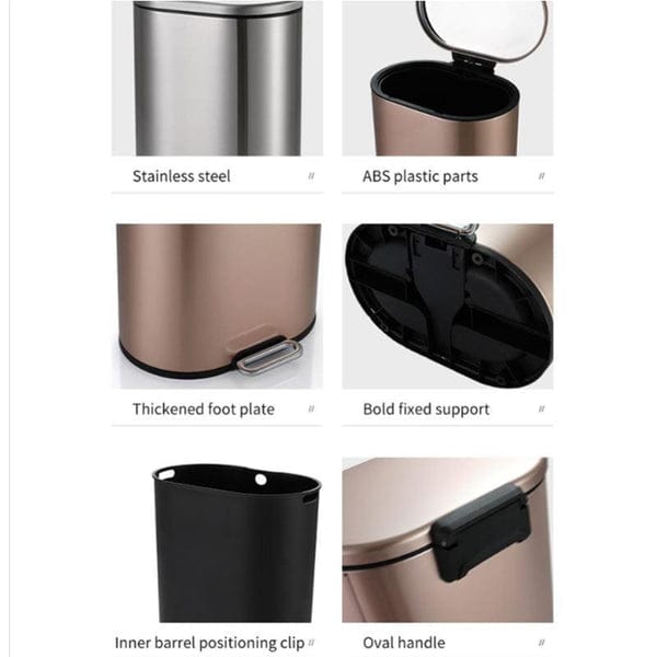 Continental Homeware DUST BIN Continental Homeware Oval Shape Pedal Bin Champaigne Gold 12L CH791 (7304609562713)