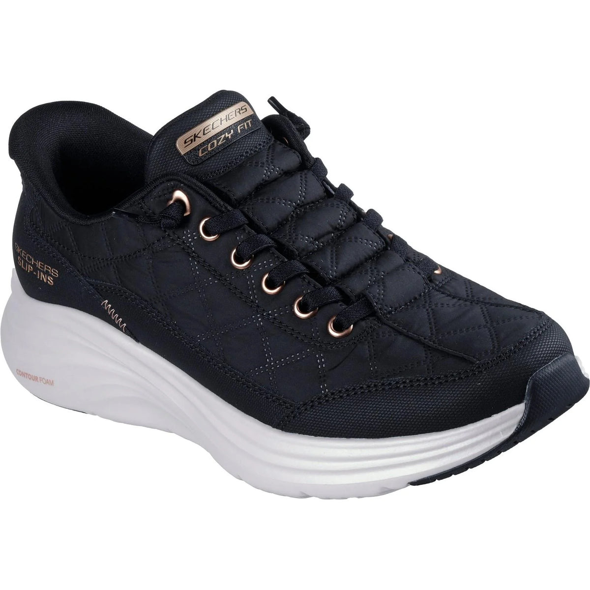 Skechers Women's Wide Fit Slip-ins Contour Foam Sneakers-Black/Rose Gold 150413