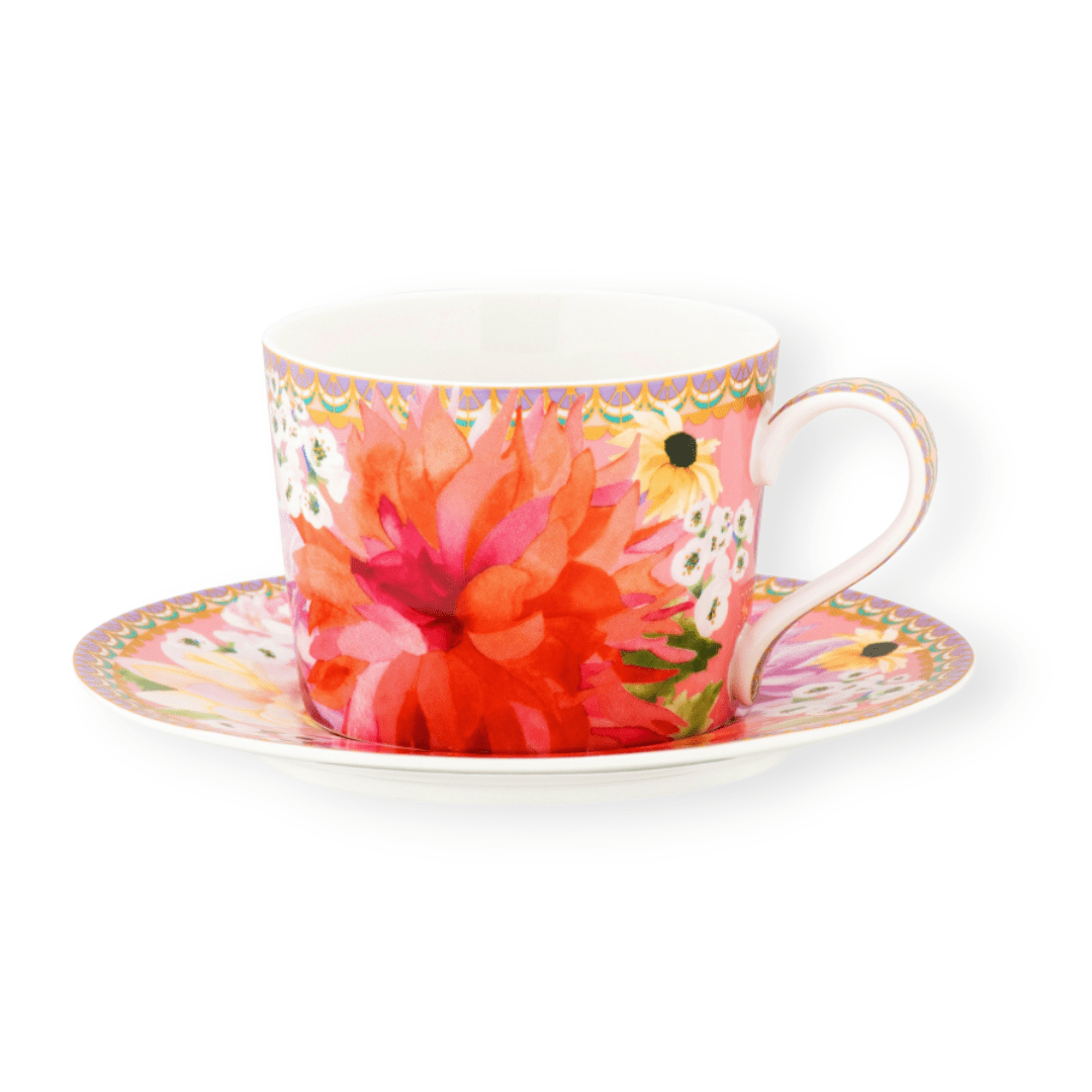 Maxwell & Williams MUGS Maxwell & Williams Dahlia Daze Cup & Saucer 240ML Pink 240ml HV0355 (2069615935577)