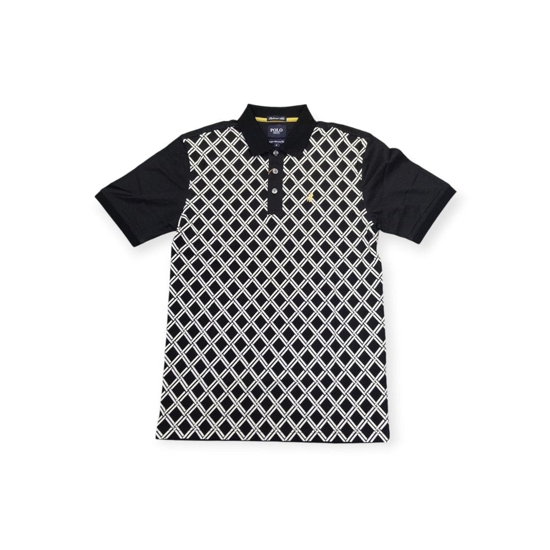 polo Golf T Shirt Polo Men's Double Mercerised Geo Print Golfer Black (7787934220377)