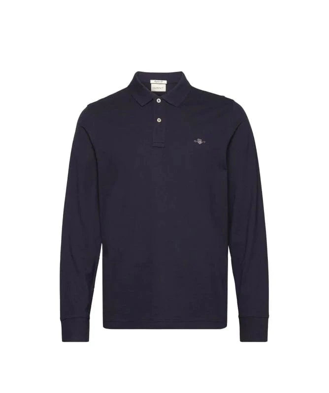 Gant Golf T Shirt Regular Fit Shield Long Sleeve Pique Rugger Navy
