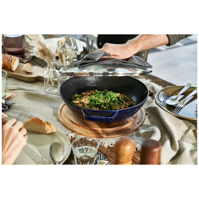 Staub Cast Iron Wok With Glass Lid-30cm Dark Blue STB13.