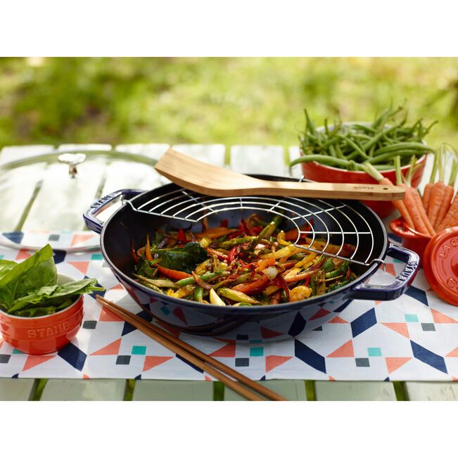 Staub Cast Iron Wok With Glass Lid-30cm Dark Blue STB13.