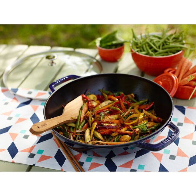 Staub Cast Iron Wok With Glass Lid-30cm Dark Blue STB13.
