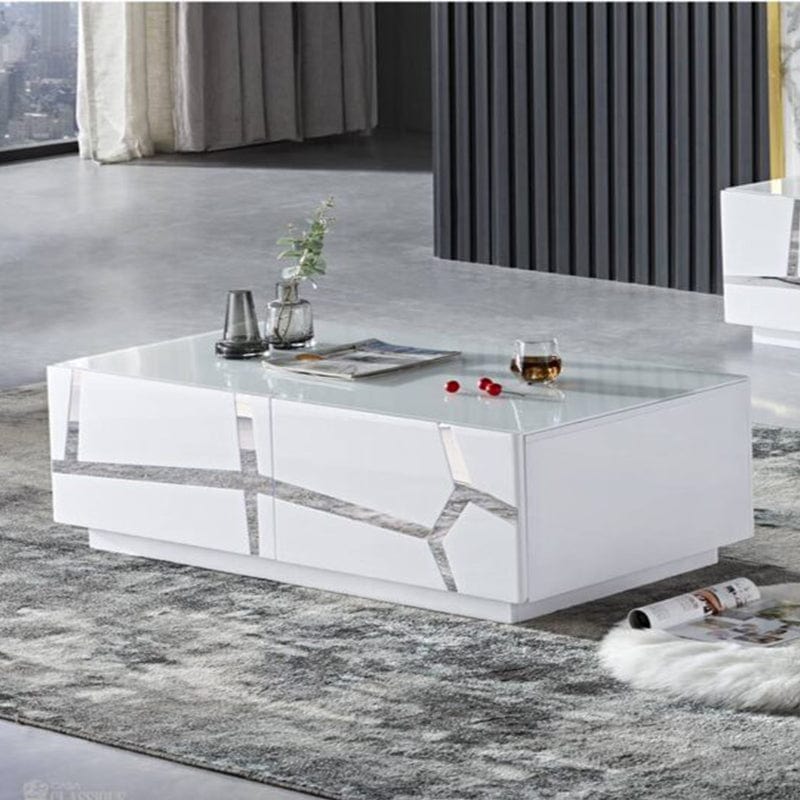 COFFEE TABLE Aida Coffee Table Gloss White & Silver 99287-CTW (7162169032793)