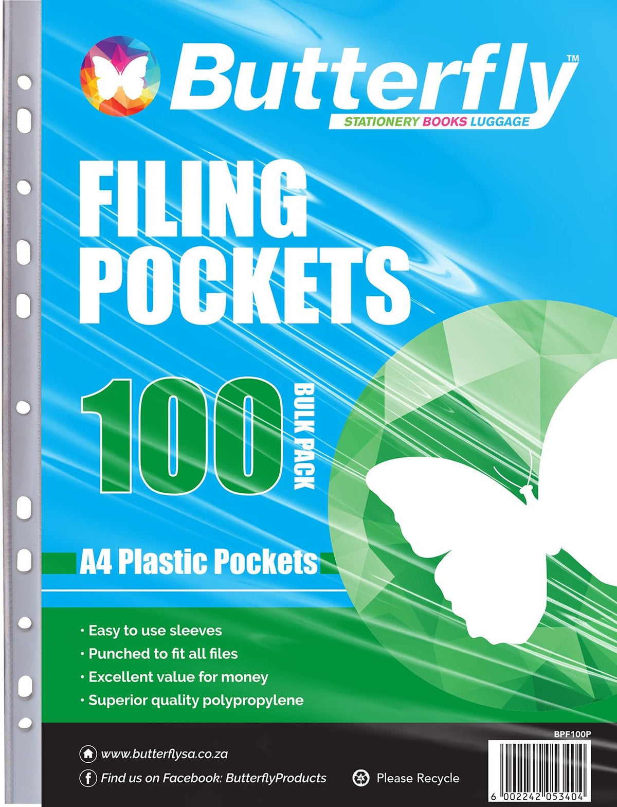 Stationary Tech & Office Butterfly Filing Pockets - A4 Pack of 100 (4420140925017)