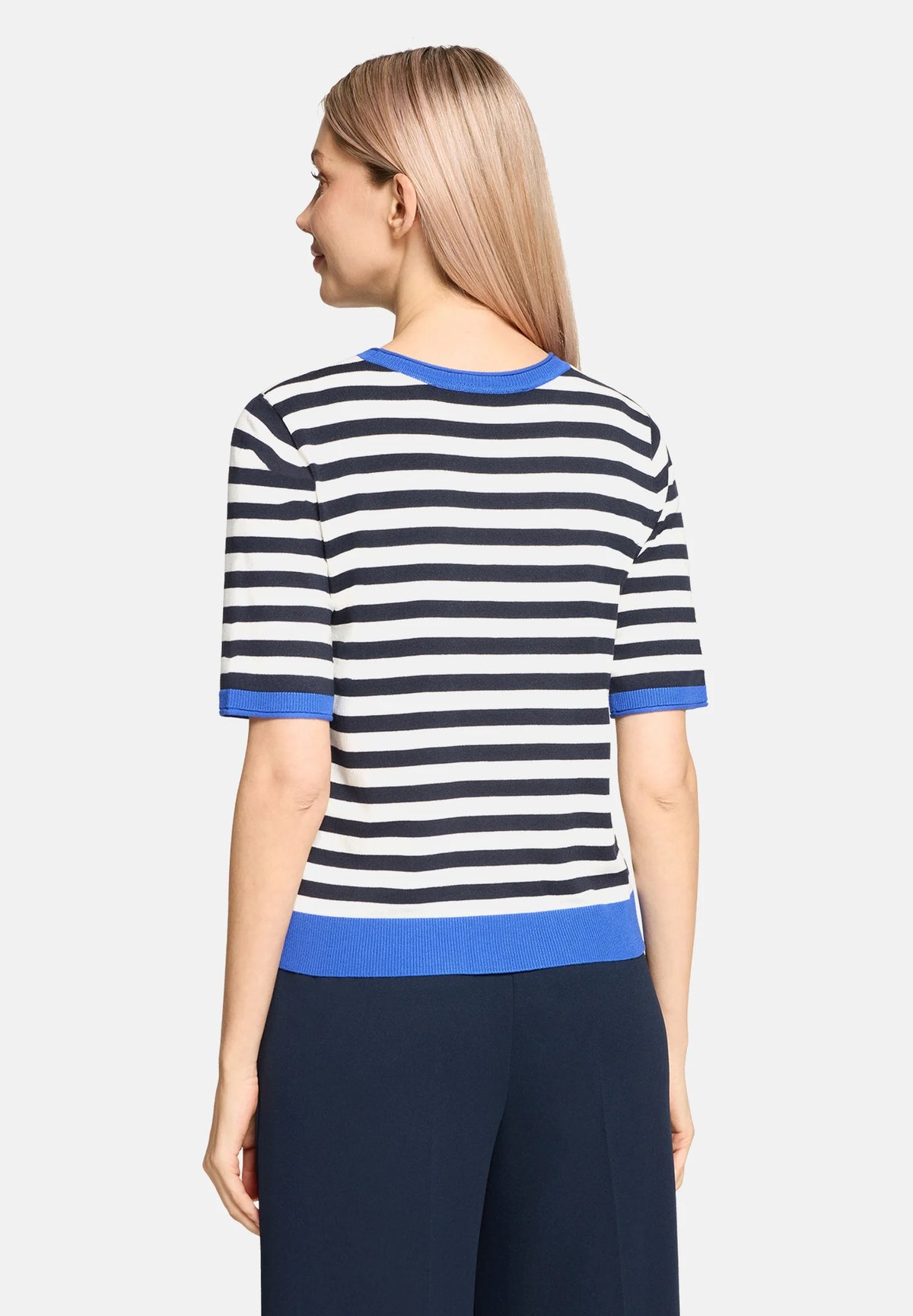 Betty Barclay Ladies Basic Short Sleeved Knitted Pullover-Patch Dark Blue/Blue 5416/1440