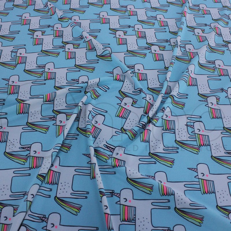 PRINTED LYCRA Dress Fabrics Printed Nylon Lycra Unicorn Fabric 150cm (7194980253785)