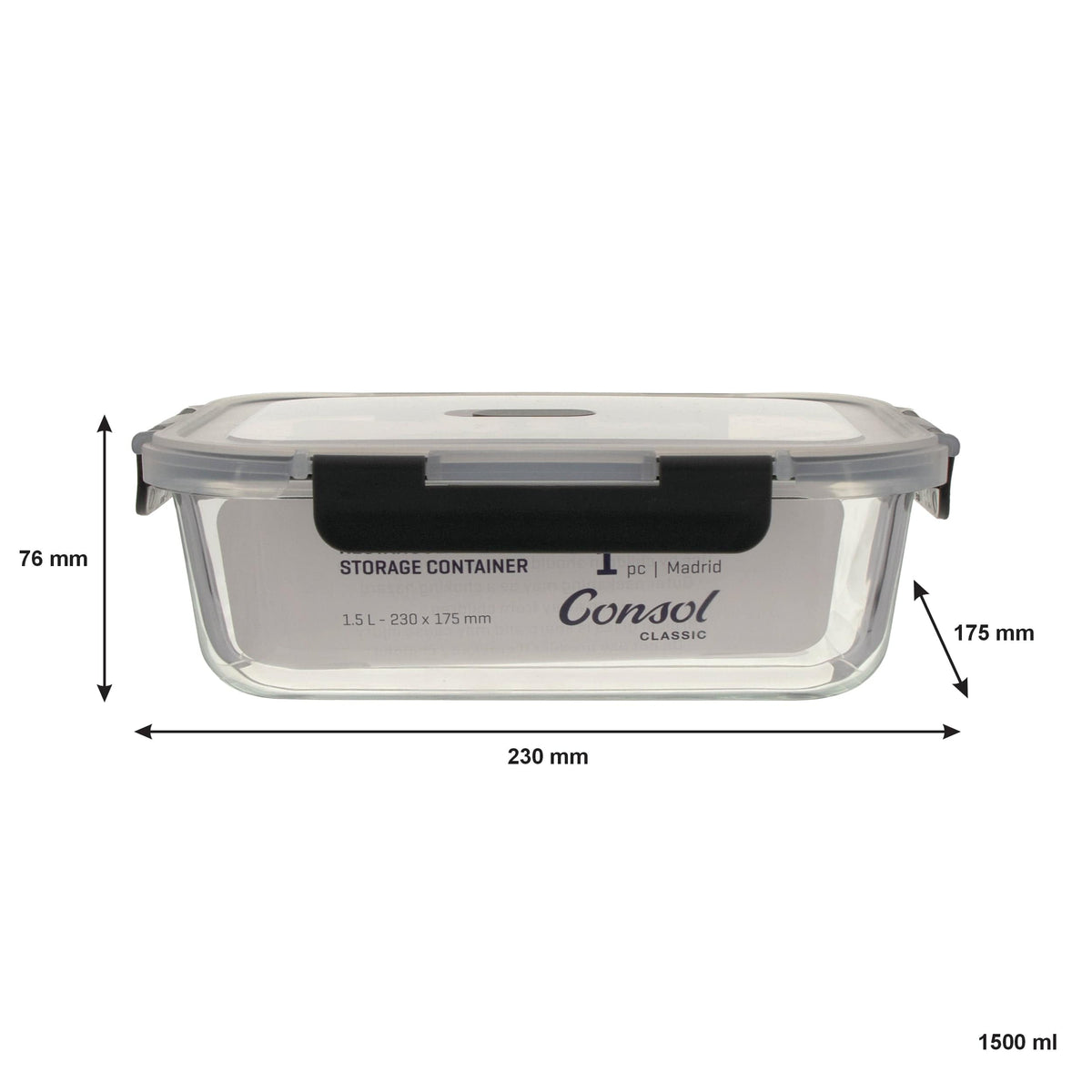 Consol Storage Container Consol Madrid Rectangular Storage Container with Clip-On Lid 1.5L 17174