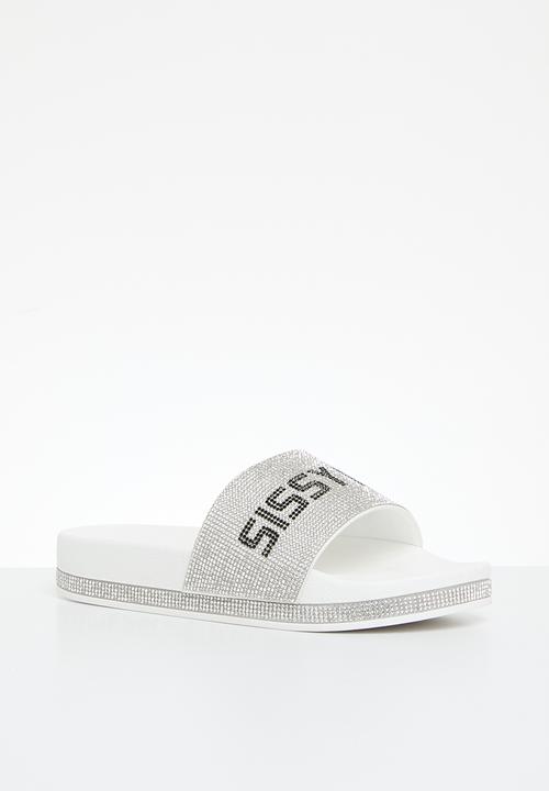Sissy Boy Ladies Sandals Sissy Boy Branded Bling Slide White (7788607832153)