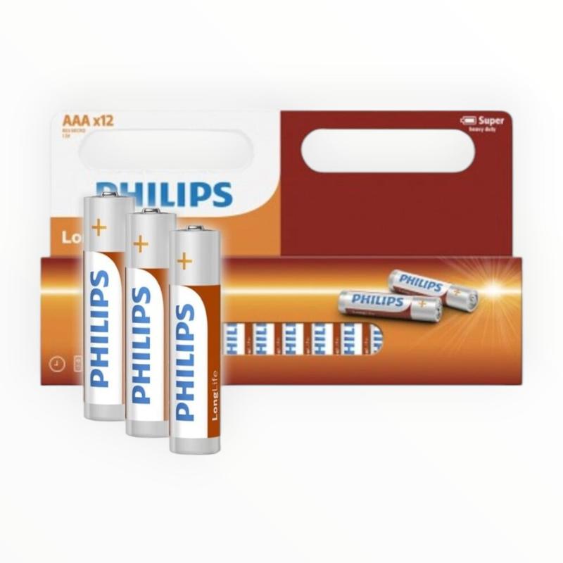 Philips 12 PACK AAA BATTERIES Philips Longlife Zinc AAA Batteries 1.5V 12 Pack (7889360191577)