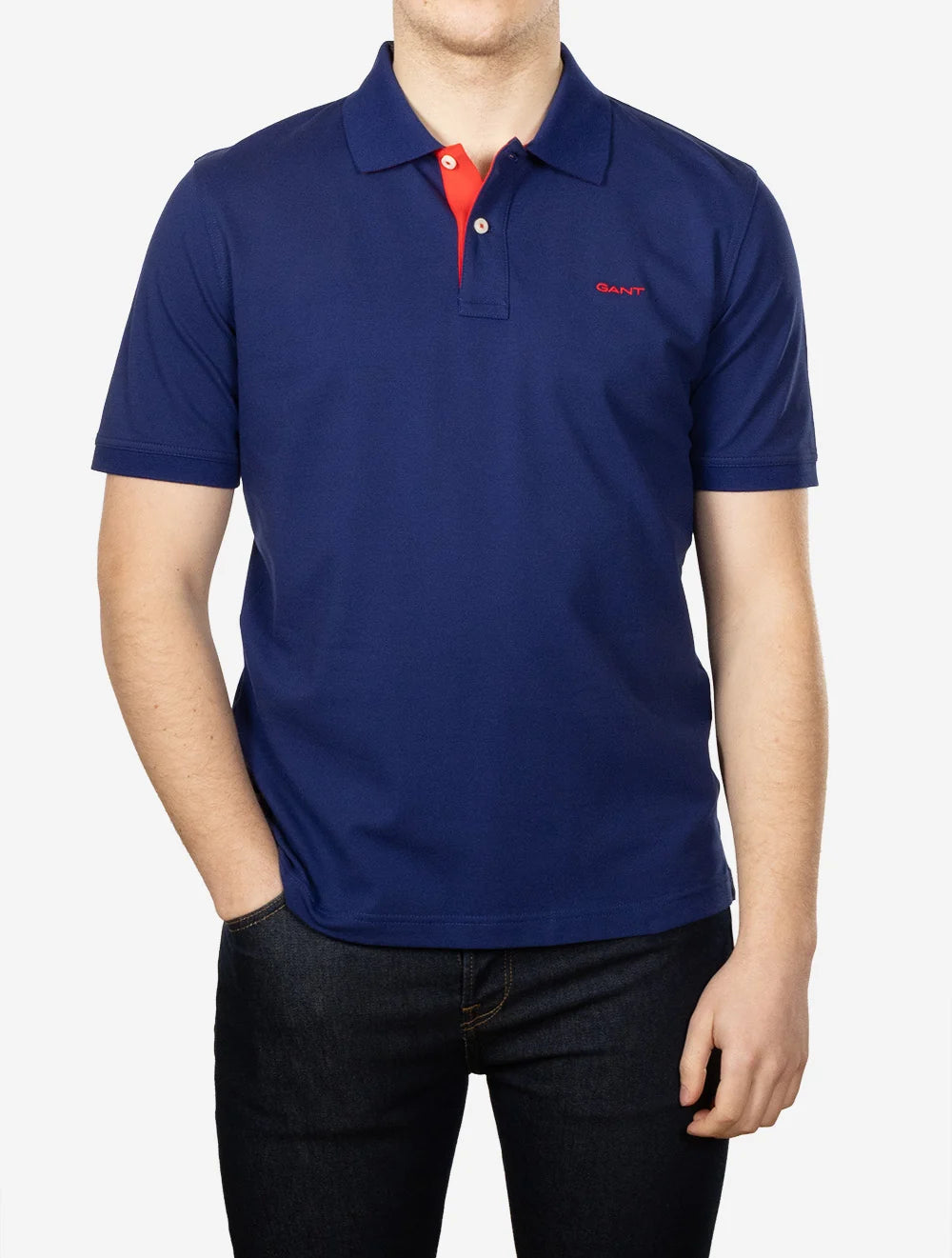 GANT Men's Regular Contrast Piqué Short Sleeve Polo Shirt-Rich Navy 356034