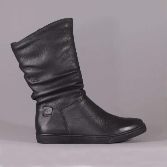 Froggie Ladies Boots Size 4 Froggie Ruched Flat Mid- Calf Boot In Black-10970 (7301112332377)