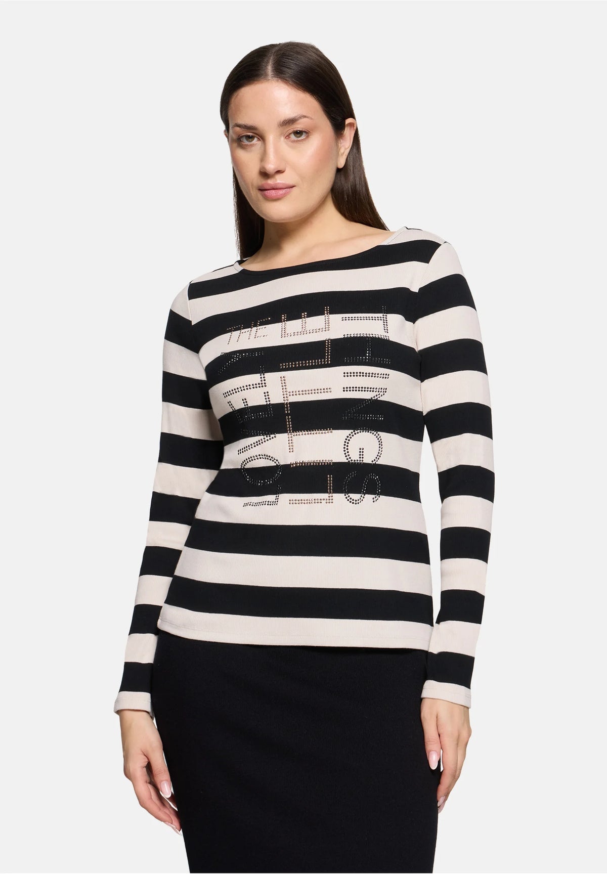 Betty Barclay Ladies Striped long sleeve top-Black/Cream 2403/8164