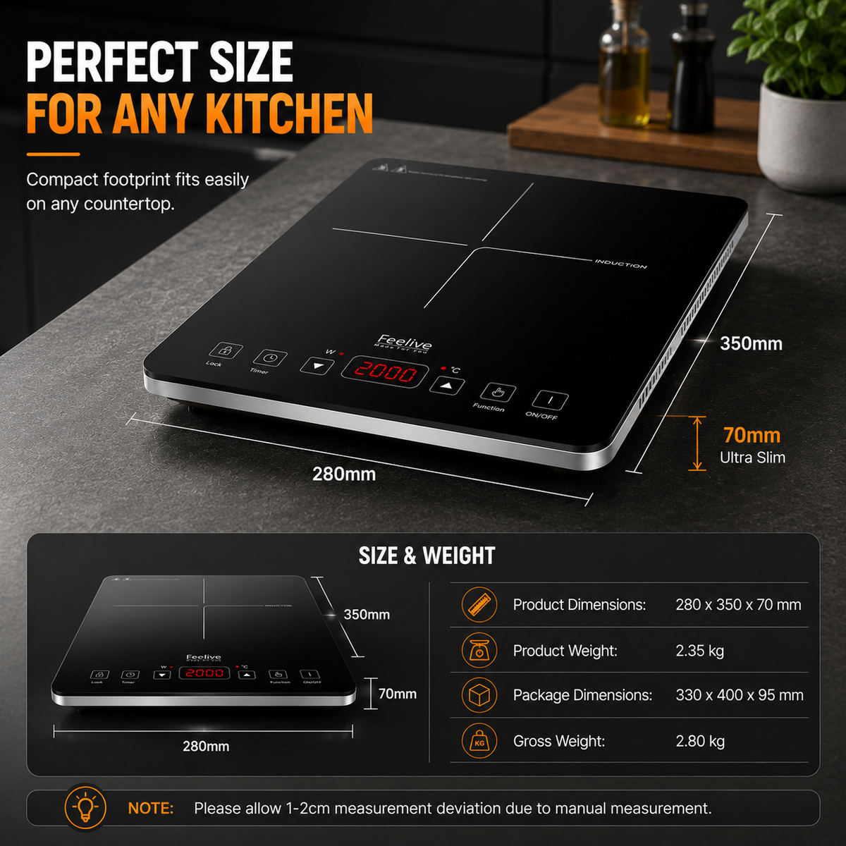 Feelive 3500W Double Induction Cooktop Touch Control Black SK-20CB16T