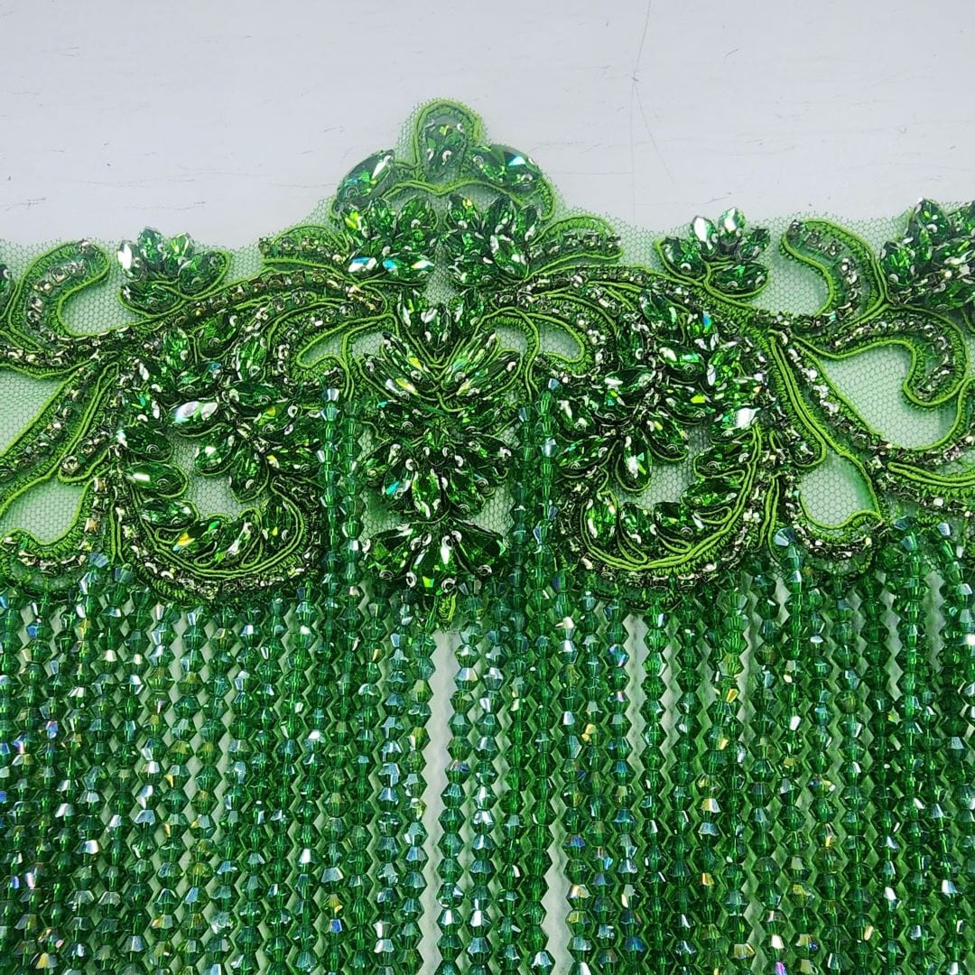 BEADED PATCHES Habby Beaded Patch With Fringing Emerald (7456513327193)