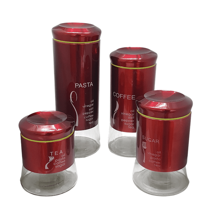 Stainless Steel Bread Bin Coated Stainless Steel Glass Canister Red Set Of 4 (6576143302745)