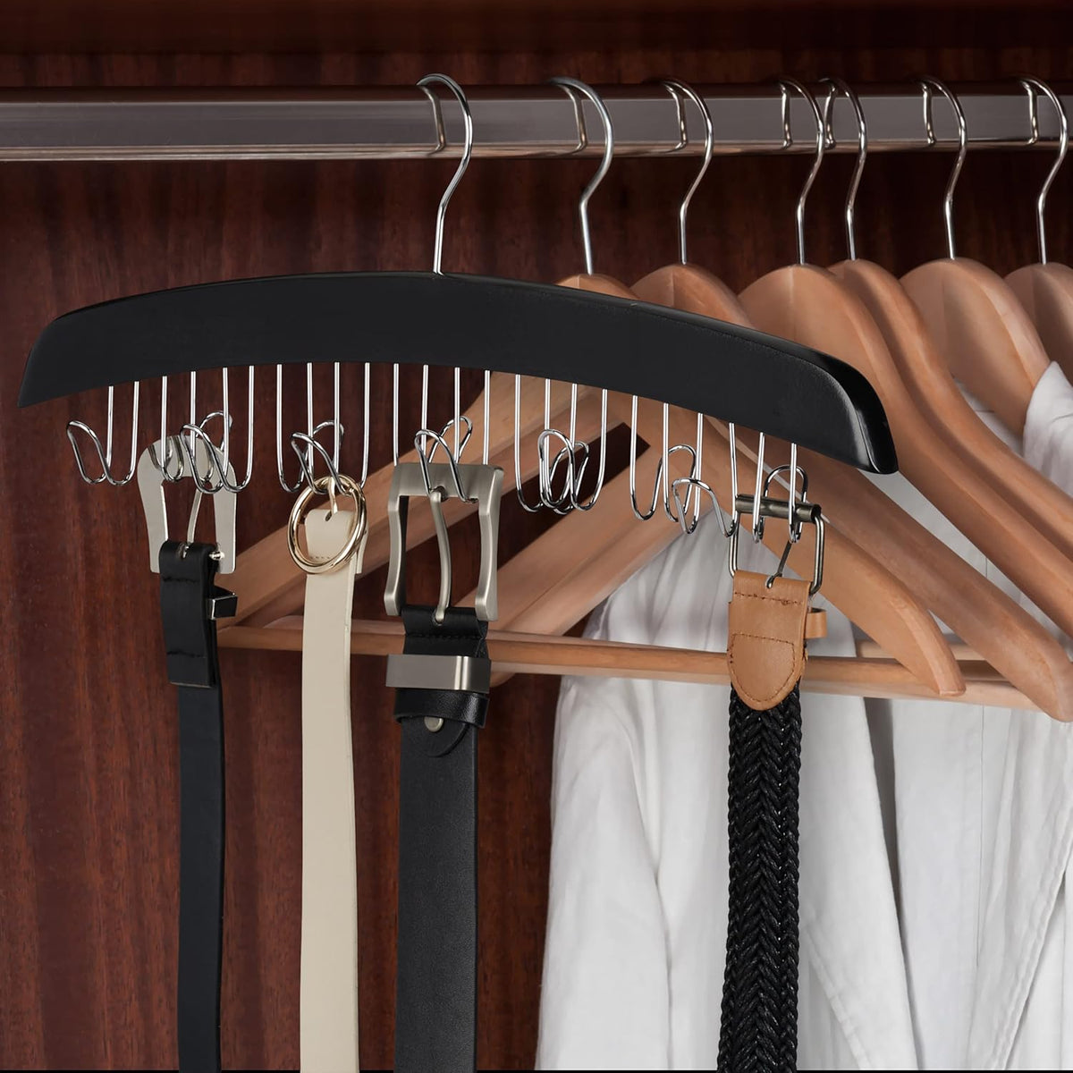 Danny Home Hook Wood Belt Hanger Black 40cm WH016B.