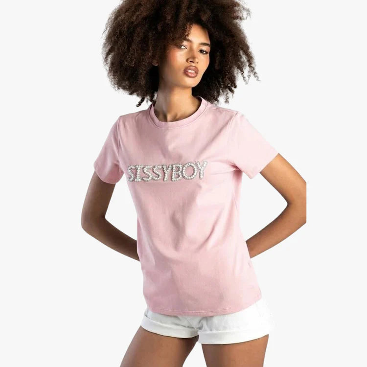 Sissy Boy Womens Pearl And Bling Top Pale Pink