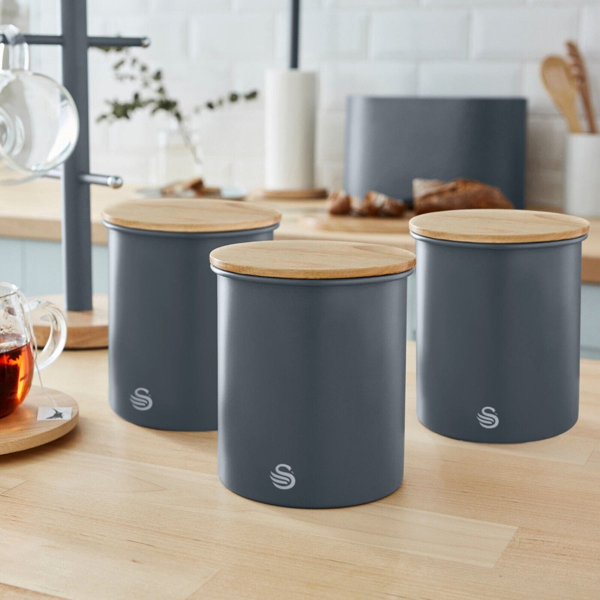 Swan Towel Pole Swan Nordic Grey Bread Bin & Canisters Matching Kitchen Set SNR2HW (7468238930009)