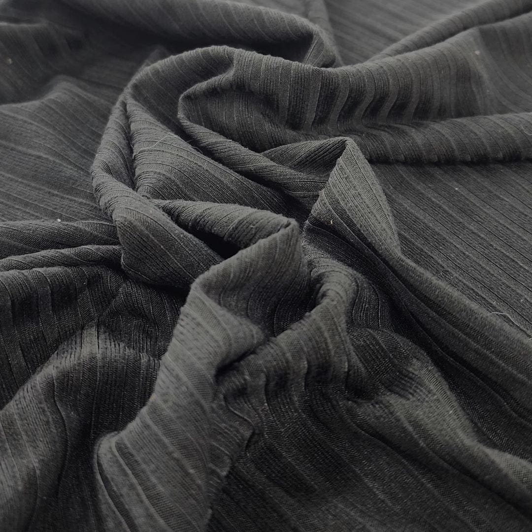 KNITS Dress Fabrics Verrigated Brushed Jersey Knit Fabric Black 150cm (7508803125337)