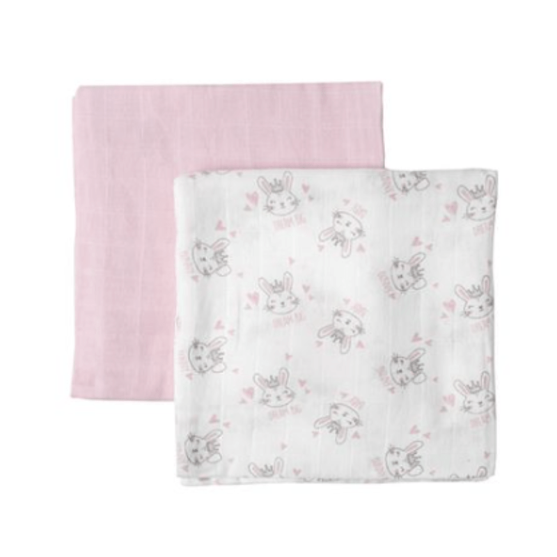 Snuggle BABY BLANKET Baby Bunny Girls Muslin Blanket 2 Pack (7057989009497)