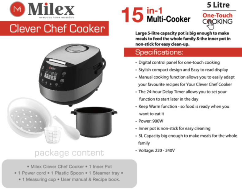 MILEX AIR FRYER Milex Clever Chef 15-in-1 Multi Cooker MCC001 (6561888075865)